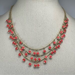 Anne Klein Bezel Multi Strand Layered Shaky Snake Chain Coral Gold Tone Necklace